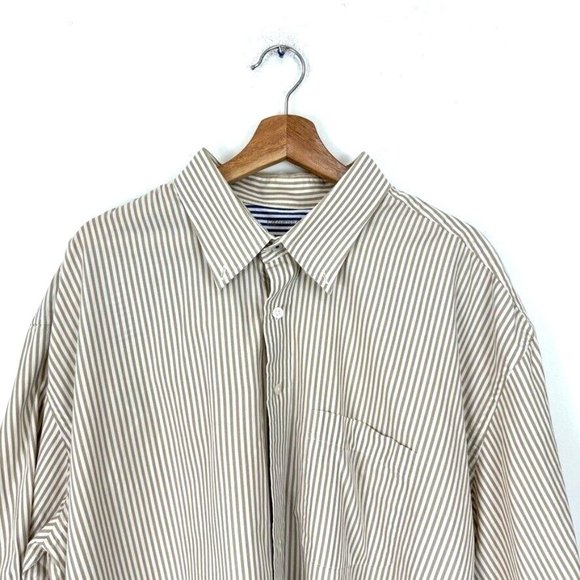 Cutter & Buck Shirt Mens 2XT Button Up Beige Striped Short Sleeve 100% Cotton - Picture 3 of 8